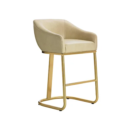 Astoria  Mid Century Modern Bar Stool with Brass Base and White Leather Seat